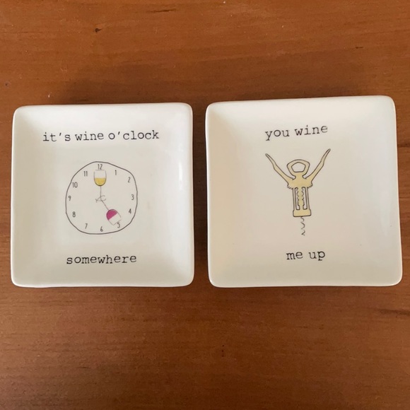 Creative Co-Op Other - 4” Square Stoneware Plates with Wine Saying